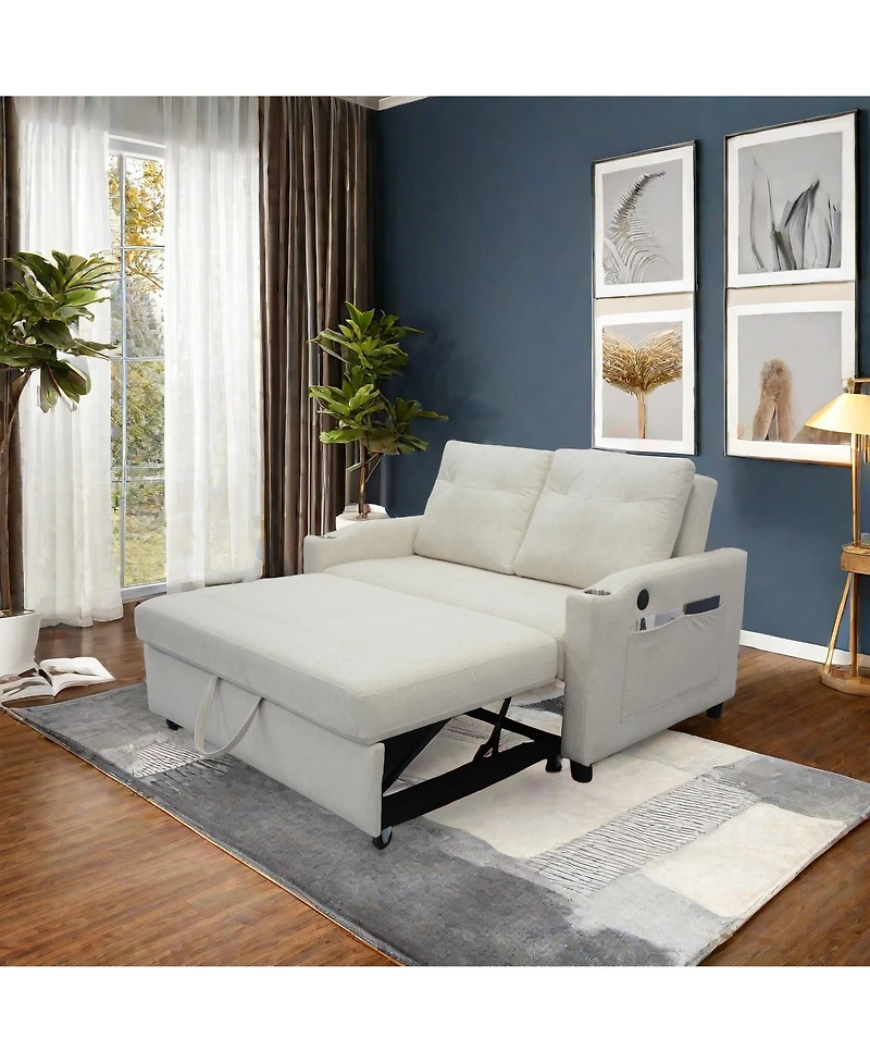 Streamdale Modern Velvet Foldable Sofa Bed with Adjustable Back, Usb Port, Ashtray, and Swivel Phone Stand