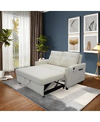 Streamdale Modern Velvet Foldable Sofa Bed with Adjustable Back, Usb Port, Ashtray, and Swivel Phone Stand