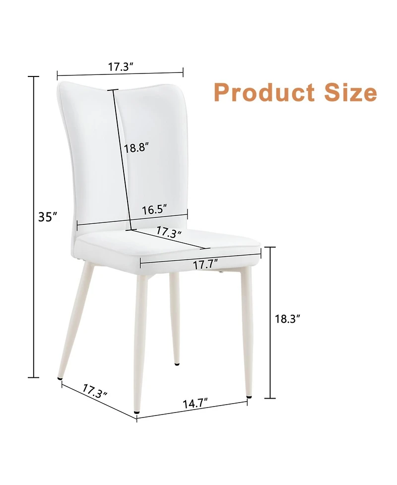 Modern Dining Chairs, White Upholstery and Metal Legs, Cream-Style, 6 Pieces