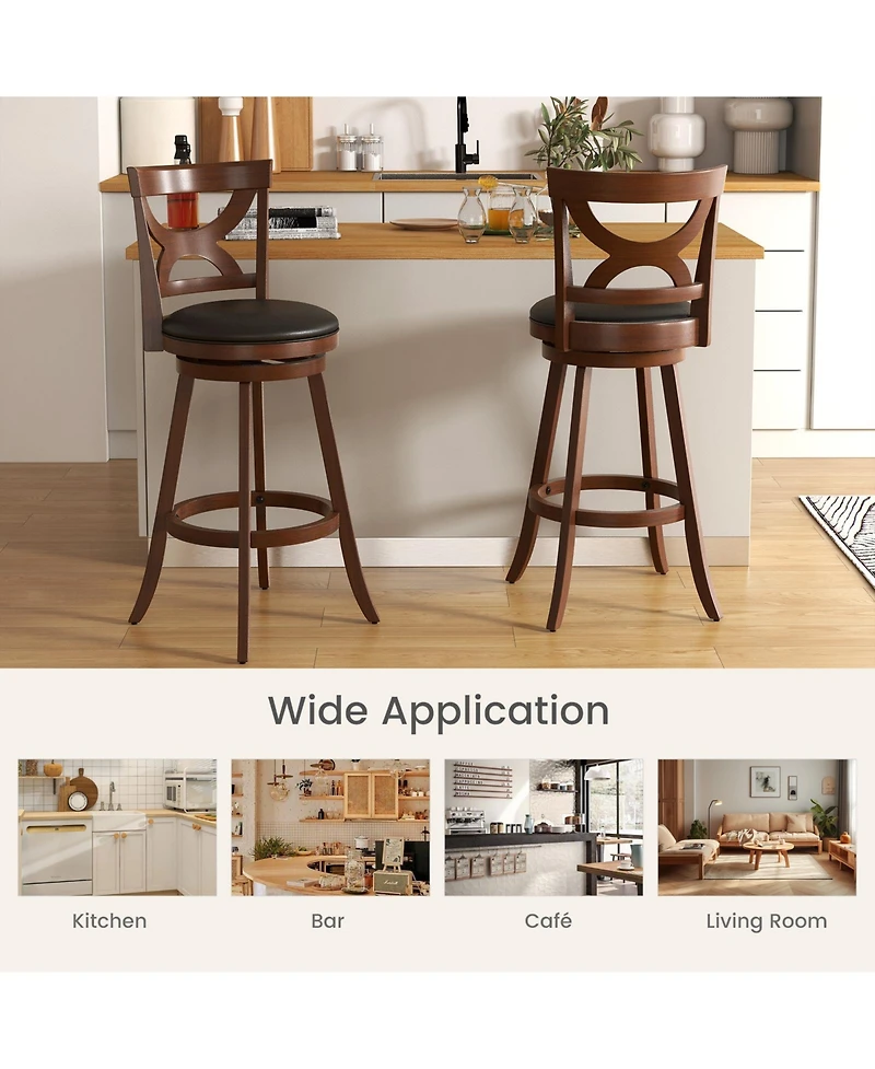 Swivel Bar Stools Set of 2 with Soft Cushion and Elegant Hollow Backrest