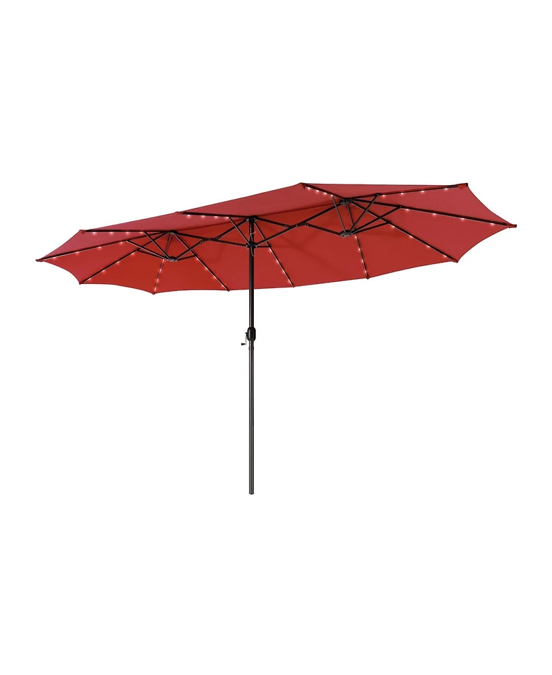 15 Feet Twin Patio Umbrella with 48 Solar Led Lights