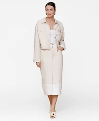 Avec Les Filles Women's Raw Hem Denim Midi Skirt
