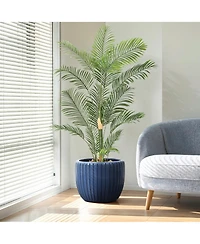 LuxenHome Ribbed Bowl Round Ceramic Decorative Planter Pot