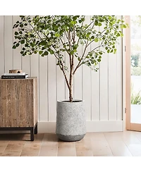 LuxenHome Speckled Gray and Off-White Textured Round Tapered -Inch Tall MgO Planter