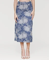 Avec Les Filles Women's Floral Denim Maxi Skirt