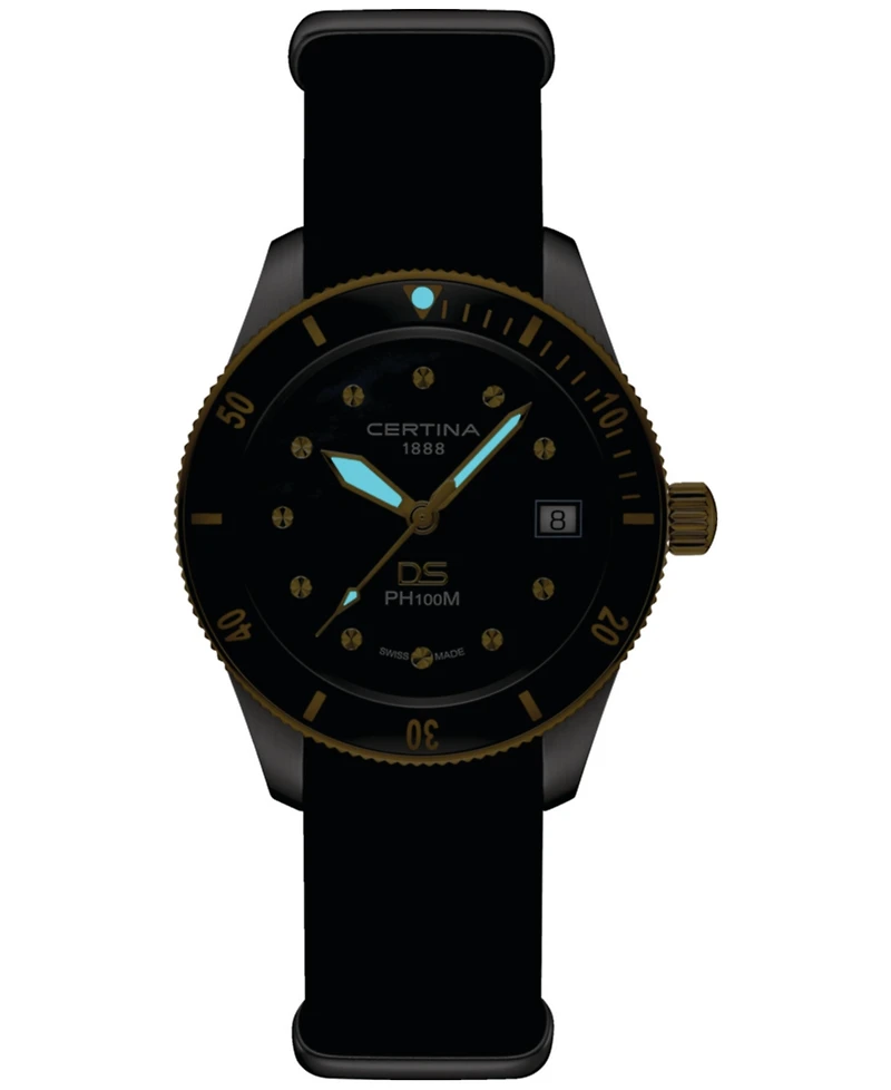 Certina Women's Swiss Ds Heritage Black Leather Strap Watch 38mm