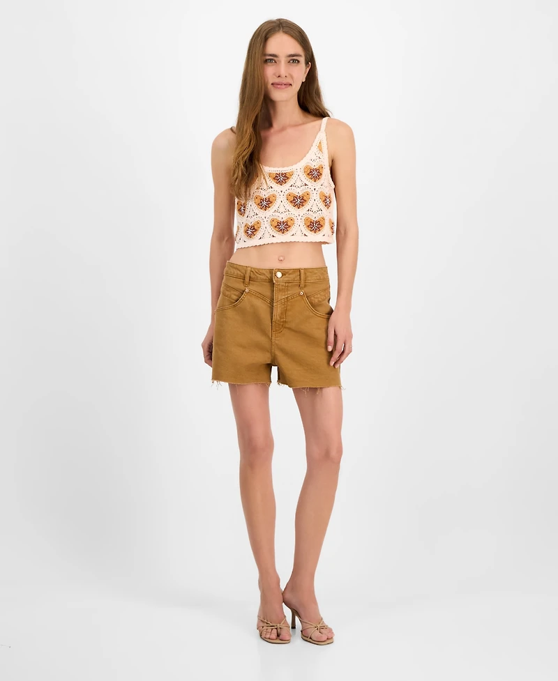 Avec Les Filles Women's Cropped Crotchet Heart Top