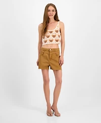Avec Les Filles Women's Cropped Crotchet Heart Top