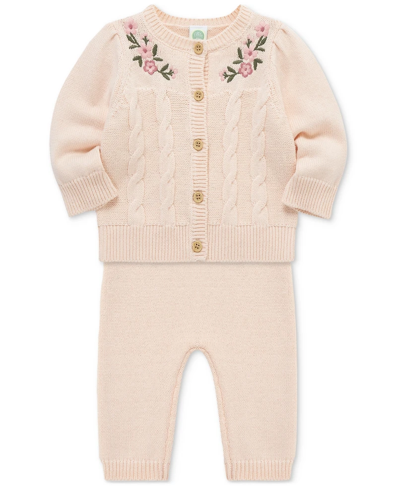 Little Me Baby Girls Floral Swag Cotton Sweater & Pants, 2 Piece Set