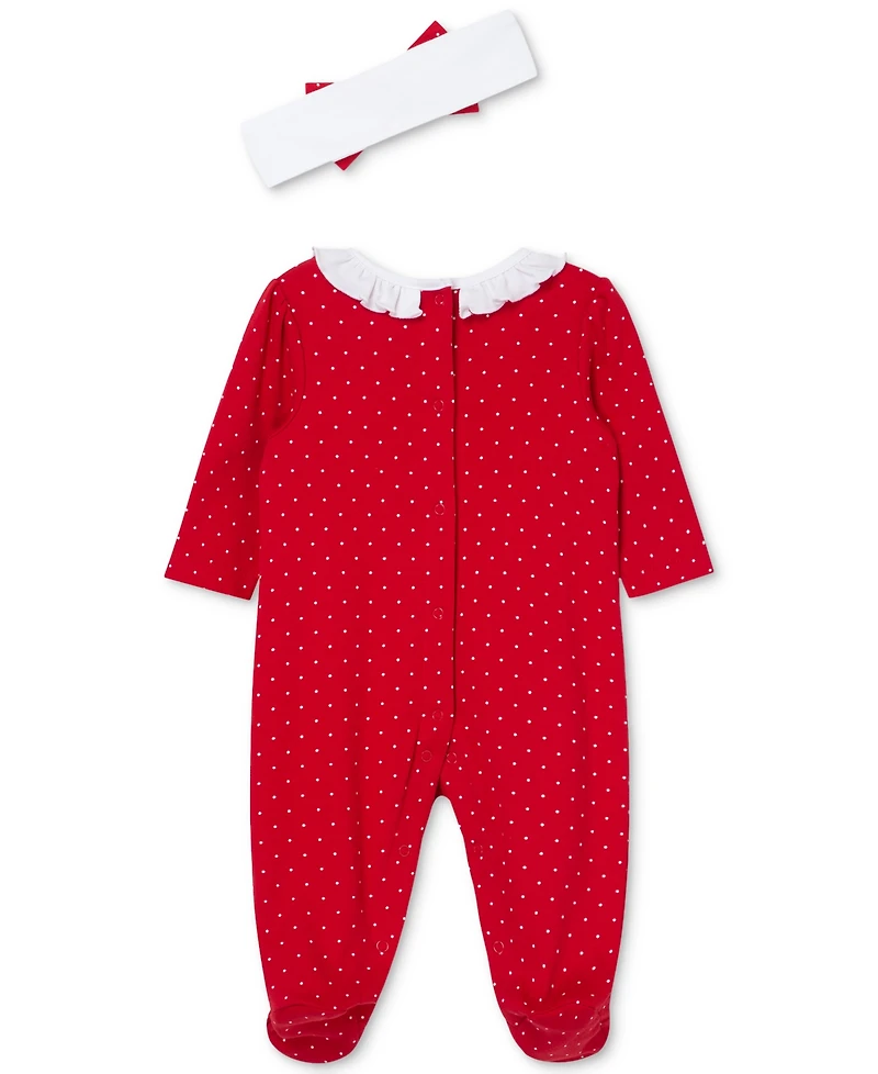 Little Me Baby Girls Dainty Trees Cotton Footed Coverall & Headband, 2 Piece Set