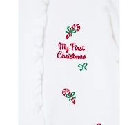 Little Me Baby Girls Candy Cane Velour Footed Coverall