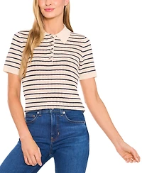 CeCe Women's Striped Short-Sleeve Polo Sweater