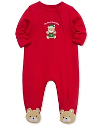 Little Me Baby Holiday Bear Cotton Footed Coverall