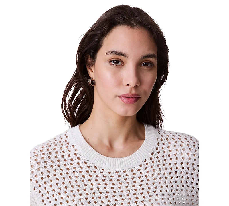 Calvin Klein Jeans Women's Cotton Open-Stitch Short-Sleeve Sweater