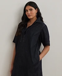 Women's Plus Short-Sleeve Denim Cotton Shift Dress