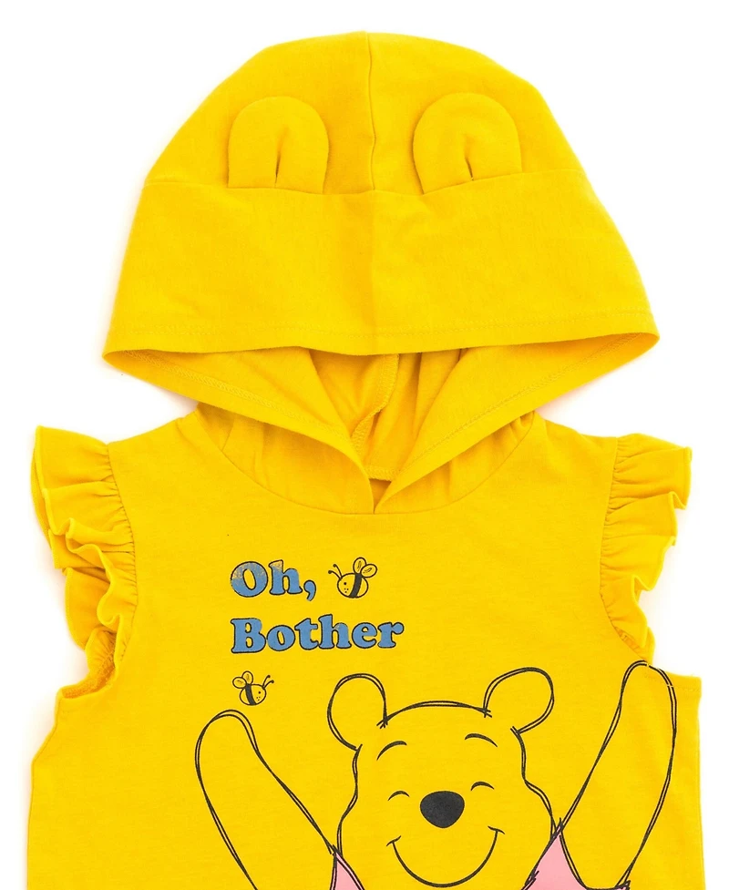 Winnie the Pooh Toddler Girls Disney Minnie Mouse Lilo & Stitch French Terry Tank Top Shirt Dolphin and Active Shorts to