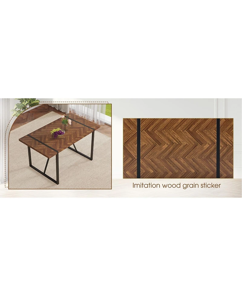 Streamdale Retro Rectangular Dining Table - Textured Top, Black Metal Legs