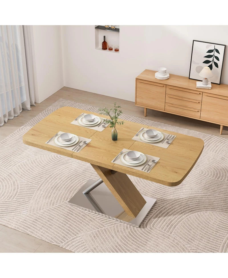 Streamdale Retractable Dining Table, Wood Color, Seats 4-6, Cross Base