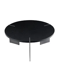 Streamdale Round Coffee Table Black Oak Wood Surface and Black Metel Feet