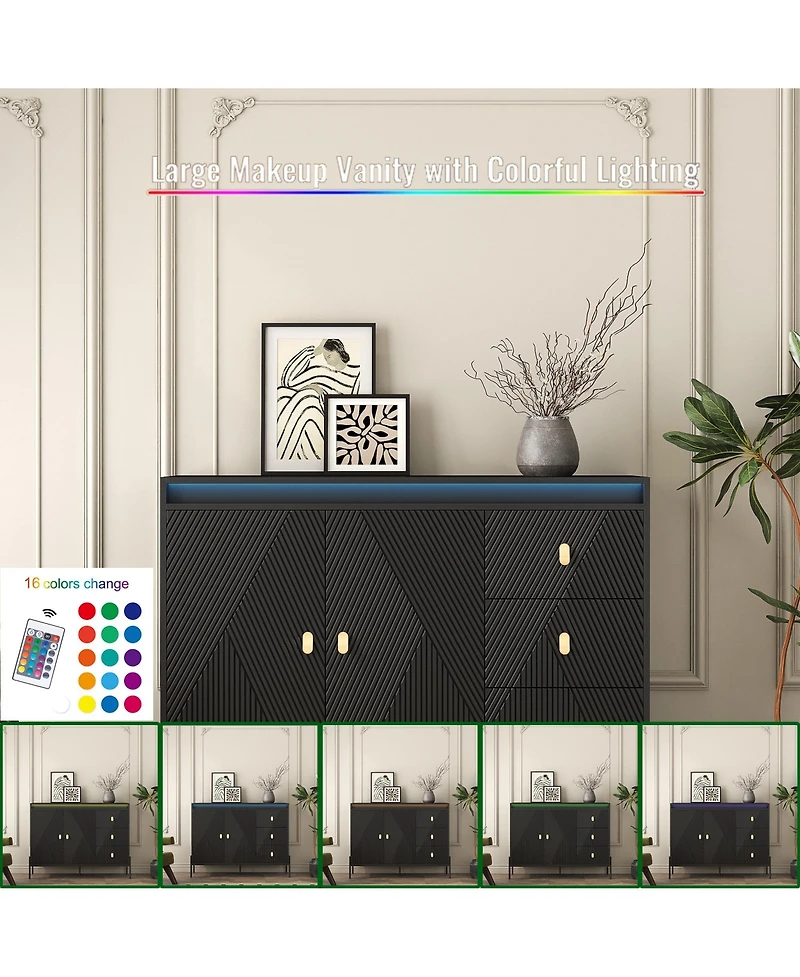 Streamdale Fluted Sideboard with Led Lights, 2 Doors and 3 Drawers
