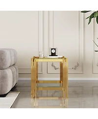 Streamdale Top and Bottom Double Layer Tempered Glass End Table and Mirror Finished Stainless Steel Frame