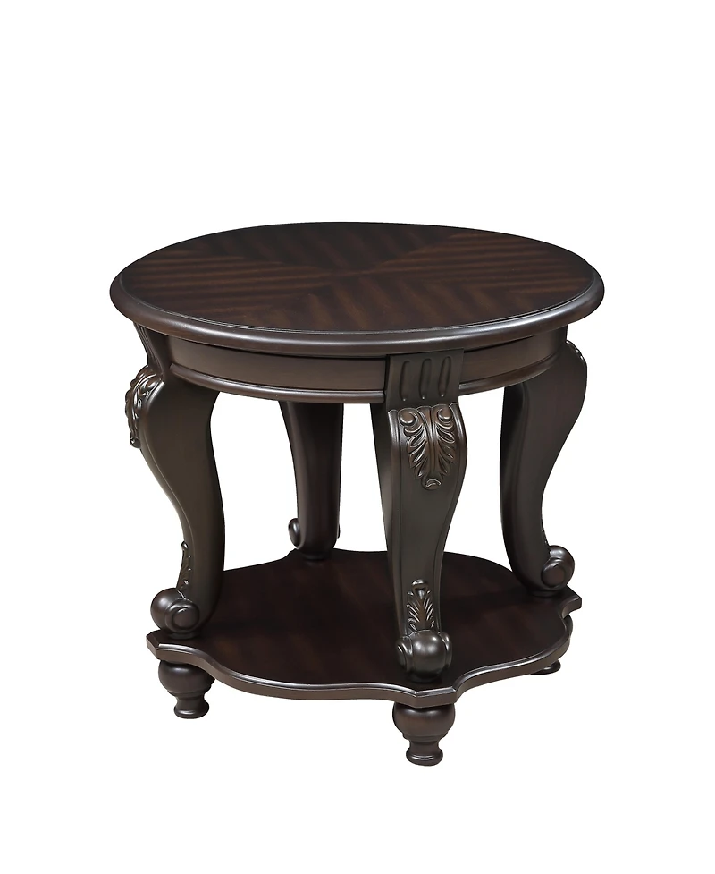 Streamdale 22" Two Tone Round End Table,Solid Wood Sofa Side Table with Shelf,Living Room Corner Table Easy Assemble, Espresso