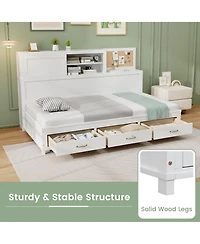 Gymax Twin Size Daybed w/ 3 Drawers Wooden Sofa Bed Frame w/ Storage Shelves