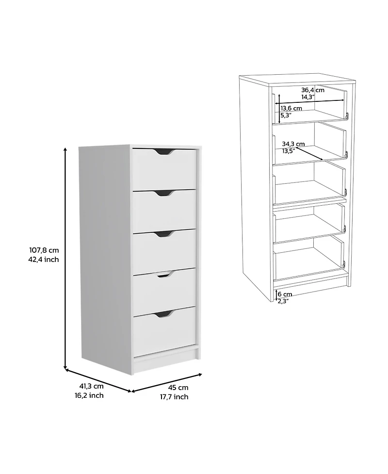 Five Drawer Standard Chest for Bedroom Storage and Clothes Organization