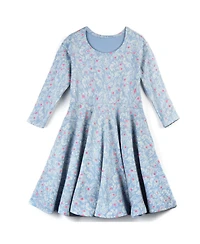 Mightly Toddler Girls Fair Trade Organic Cotton Print 3/4 Sleeve Twirl Dress