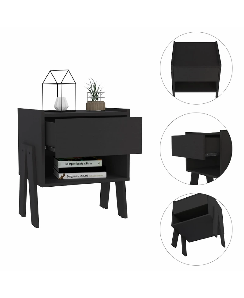 Rectangular One Drawer Nightstand with Wood Top for Bedroom Storage