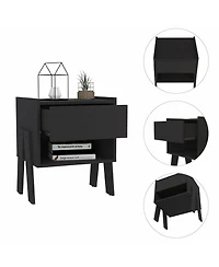 Rectangular One Drawer Nightstand with Wood Top for Bedroom Storage