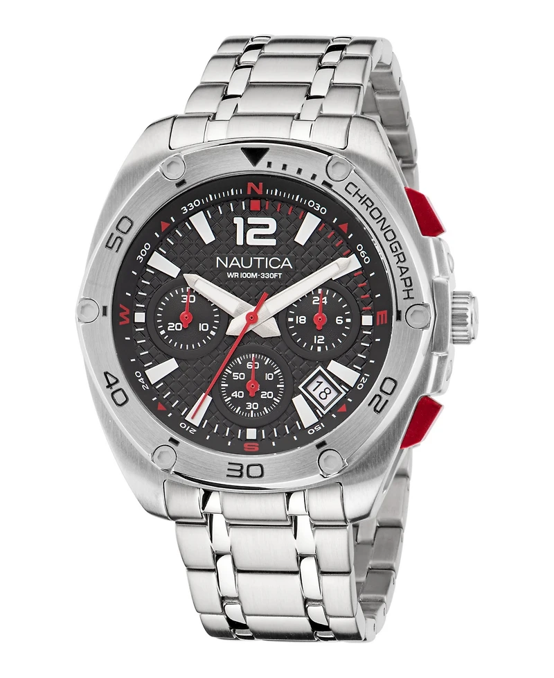 Nautica Men's Analog Silver-Tone Stainless Steel Watch, 44mm
