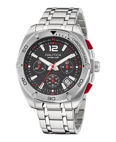 Nautica Men's Analog Silver-Tone Stainless Steel Watch, 44mm