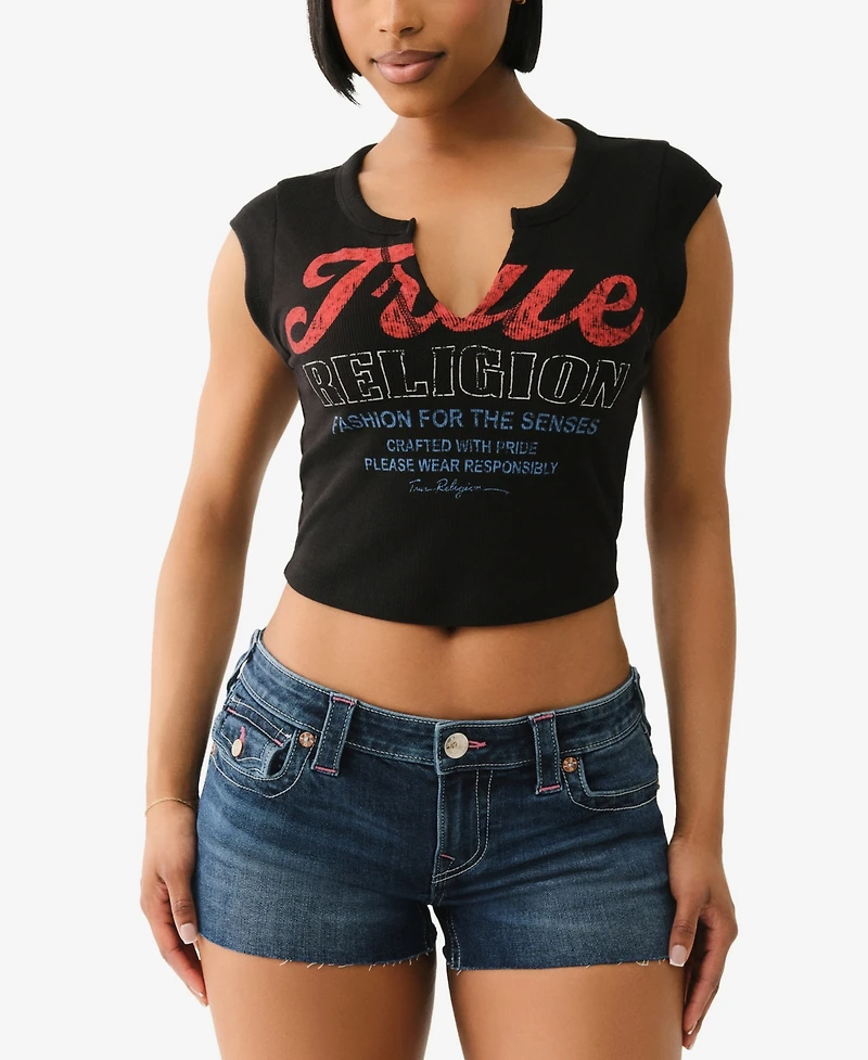 True Religion Women's Vintage Tr V Notch Rib Top