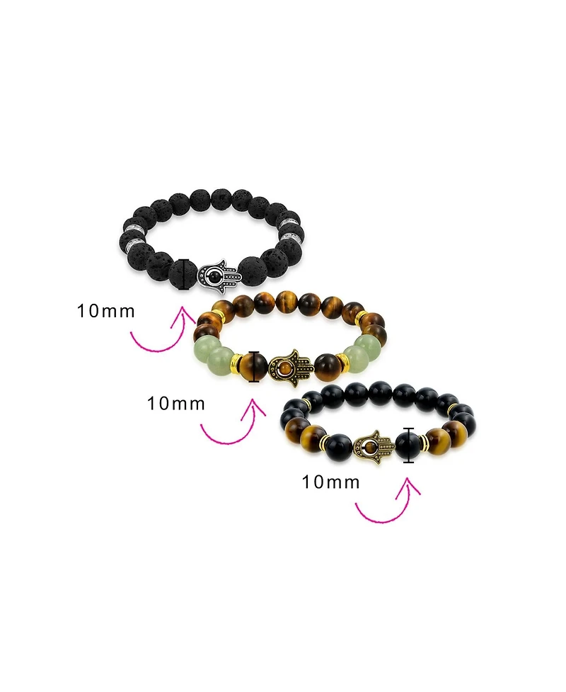 Bling Jewelry Set of 3 Talisman Amulet Stretch Bracelet Set with Natural Stones & Hamsa Hand Charm