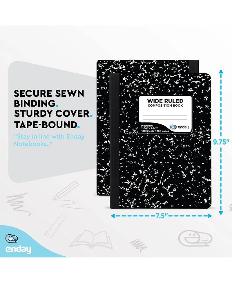 Enday Marble Composition Notebook Wide Ruled Black and White Composition Books 100 Sheets (2 Pack