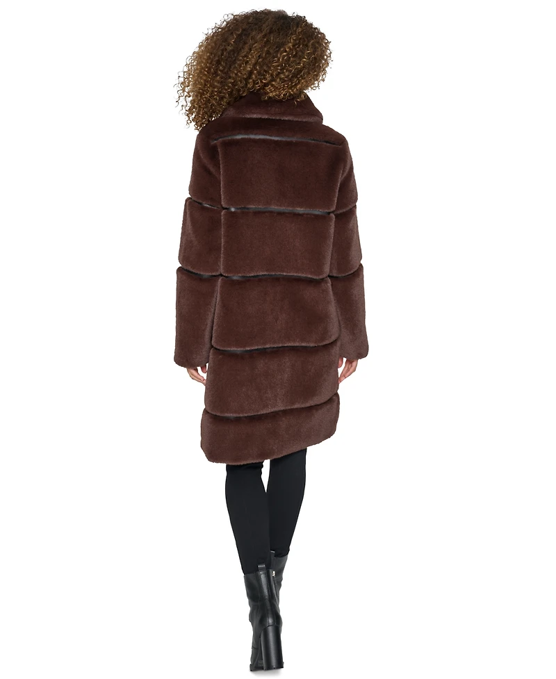 Karl Lagerfeld Paris Womens Faux-Leather Trim Faux-Fur Coat
