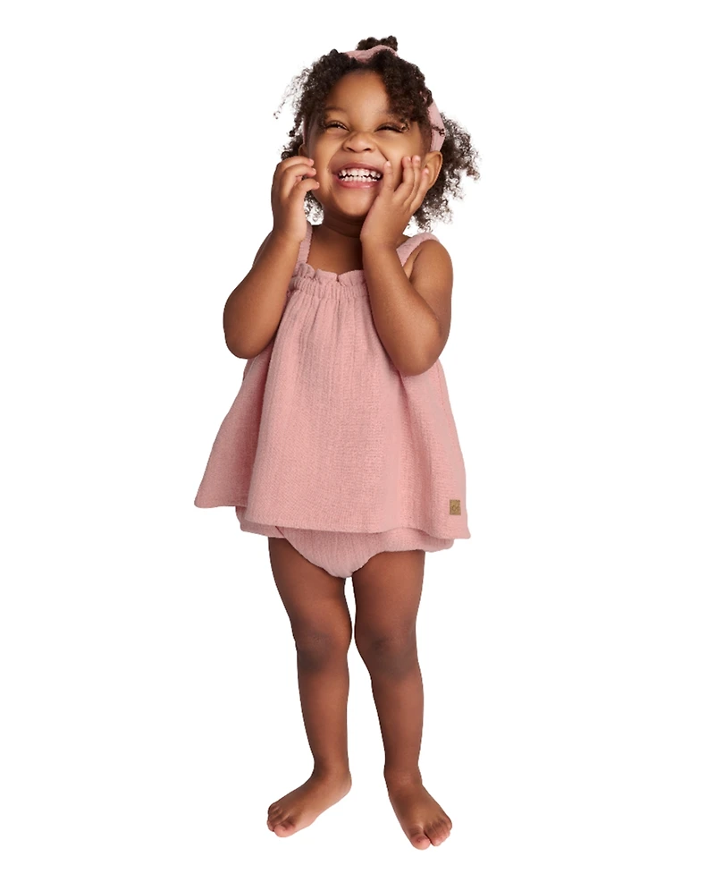 Calvin Klein Baby Girls 2-Piece Gauze Sunsuit and Matching Headband Set