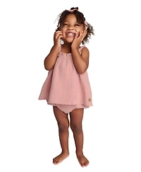 Calvin Klein Baby Girls 2-Piece Gauze Sunsuit and Matching Headband Set