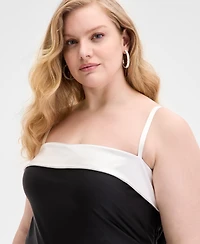City Studios Trendy Plus Overlay-Band Power-Satin Gown