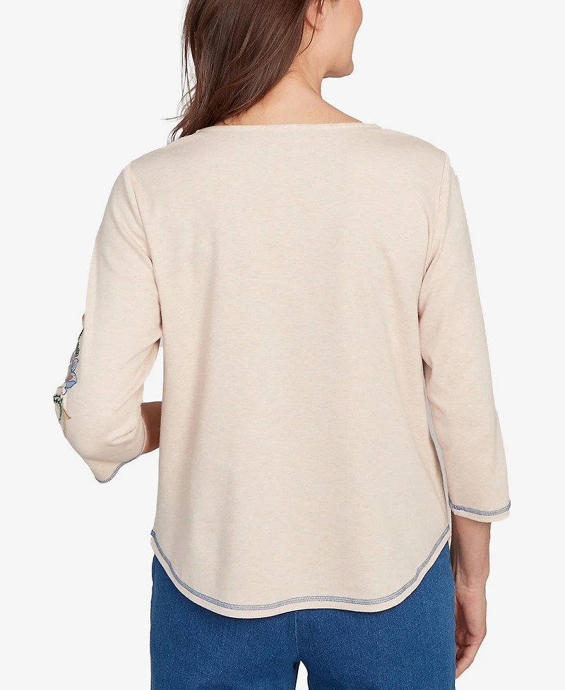 Alfred Dunner Petite El Paso Asymmetrical Floral Embroidered Top