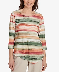 Alfred Dunner Petite Copper Canyon Watercolor Stripe Crew Neck Top