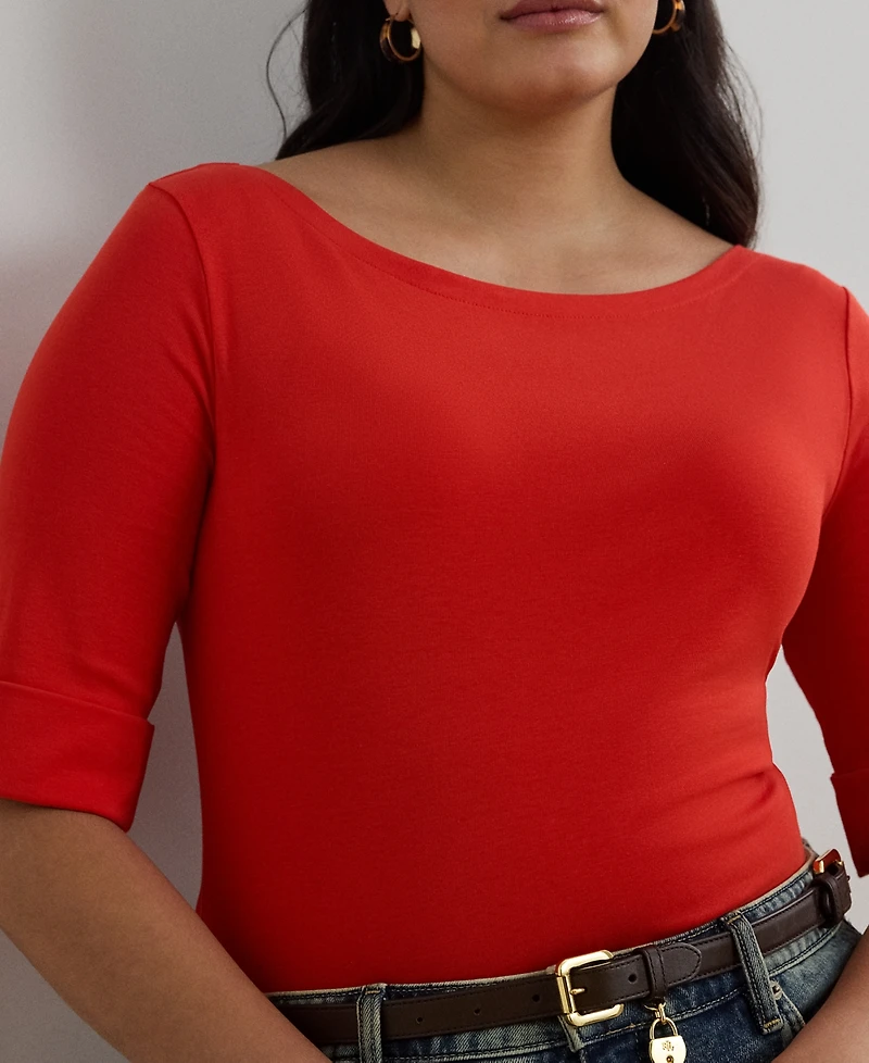 Lauren Ralph Plus Stretch Cotton Boatneck Top