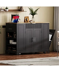 Streamdale Fluted Kitchen Island Cart Trash Storage, Power, Drawers