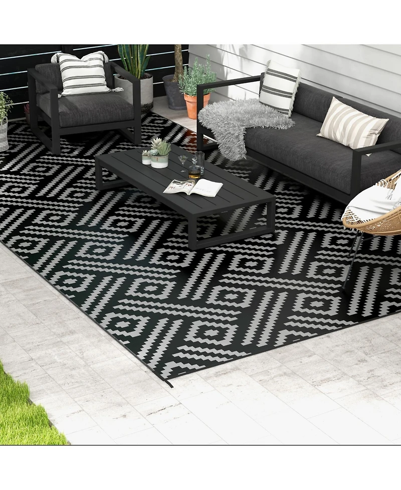 Reversible Outdoor Rug, 9' x 18' Waterproof Plastic Straw Floor Mat, Portable Rv Camping Carpet with Carry Bag, Large Floor Mat for Backyard, Deck, Pi