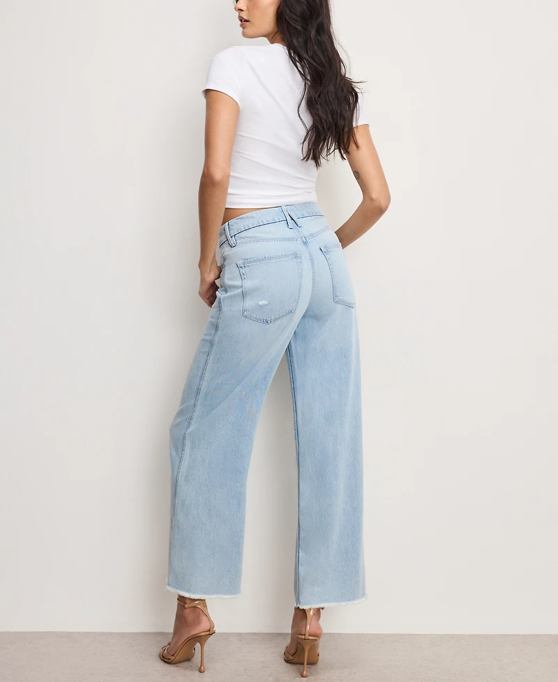 Good American Women's Weightless Skate Cropped Wide-Leg Jeans