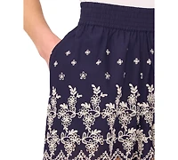 CeCe Women's Cotton Pull-On Embroidered Scalloped-Hem Shorts