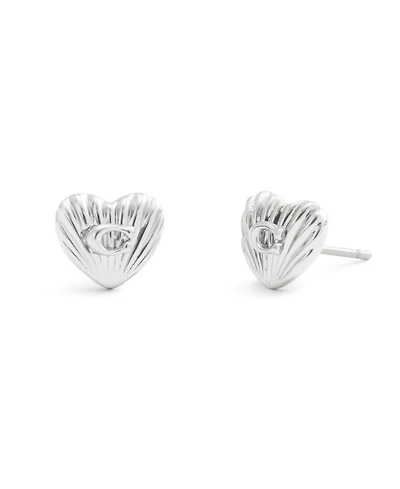 Coach Rhodium Signature Heritage Heart Stud Earrings