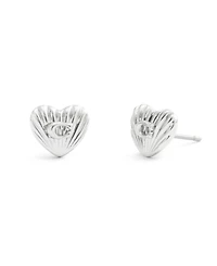 Coach Rhodium Signature Heritage Heart Stud Earrings