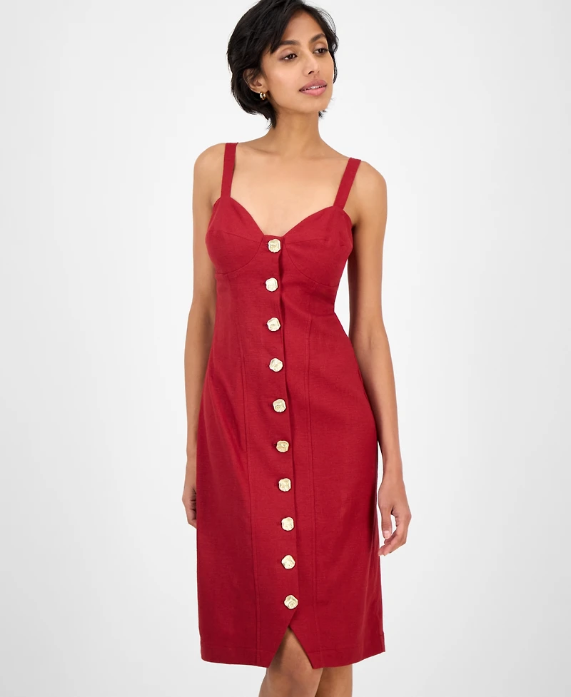 14th Place Juniors' Button-Front Bustier Sleeveless Dress